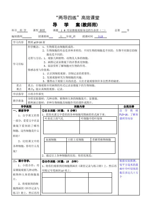 教科版六年级科学下册《 微小世界  用显微镜观察身边的生命世界(三)》公开课教案_12