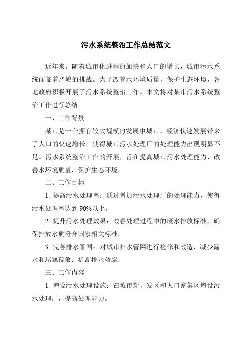 污水系统整治工作总结范文