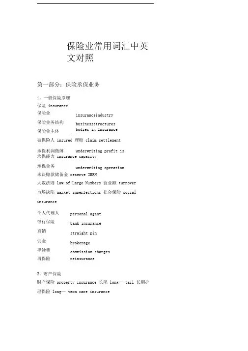 保险业常用词汇中英文对照