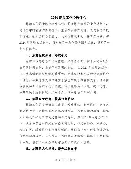 2024综治工作心得体会