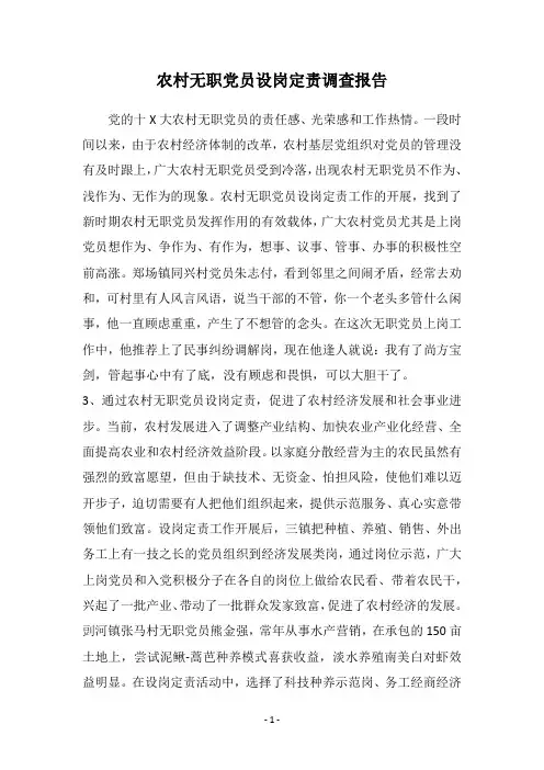 农村无职党员设岗定责调查报告