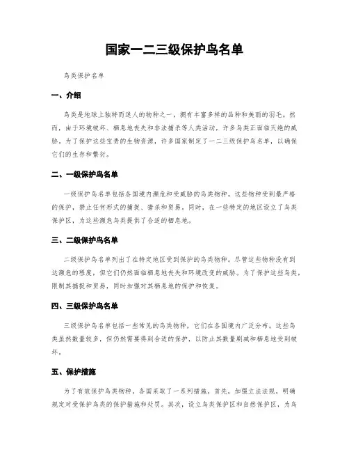 国家一二三级保护鸟名单