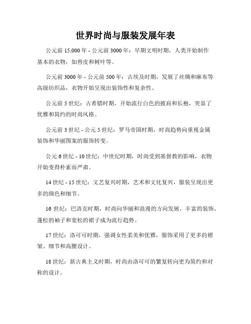 世界时尚与服装发展年表