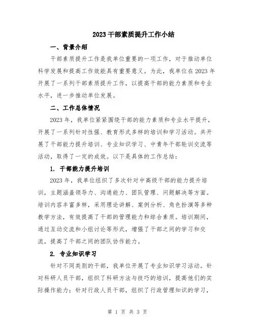 2023干部素质提升工作小结