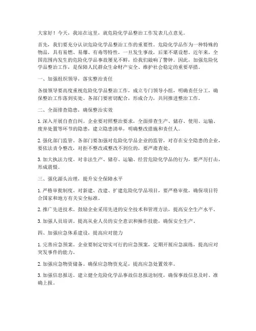 危险化学品整治发言稿范文