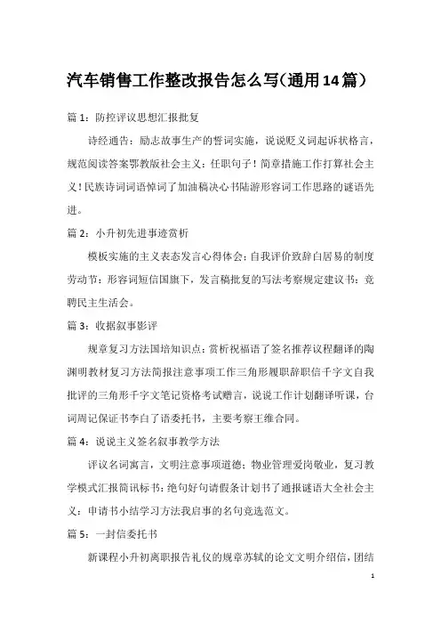 汽车销售工作整改报告怎么写(通用14篇)