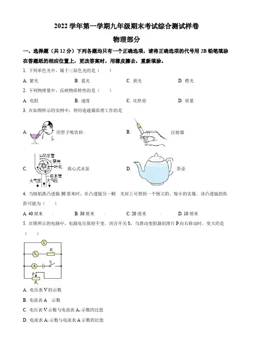 2023年上海嘉定区中考一模物理试题(学生版+解析版)
