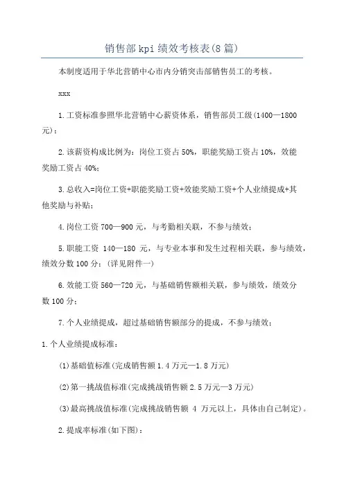 销售部kpi绩效考核表(8篇)