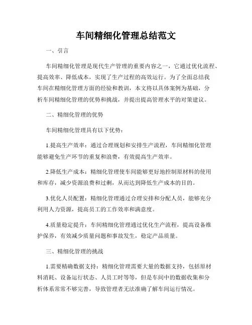 车间精细化管理总结范文