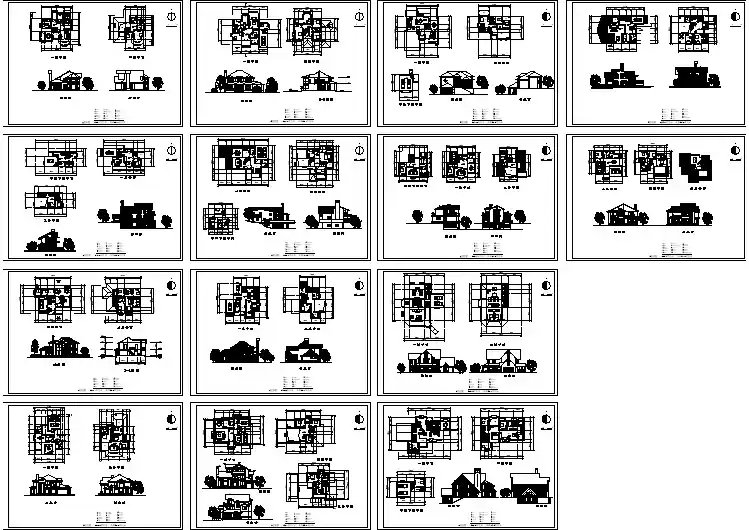 14套别墅建筑设计cad方案图