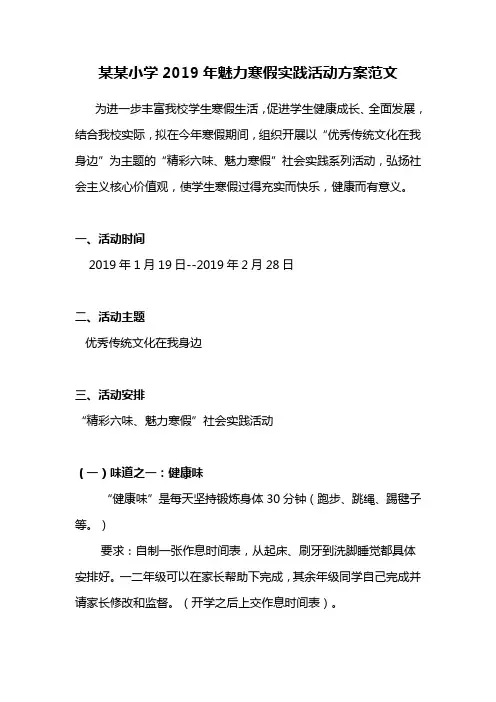 某某小学2019年魅力寒假实践活动方案 附家长反馈表