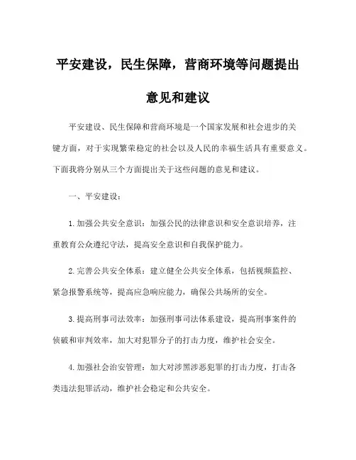 平安建设,民生保障,营商环境等问题提出意见和建议