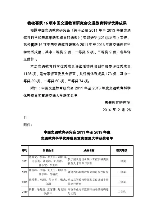 我校喜获16项中国交通教育研究会交通教育科学优秀成果