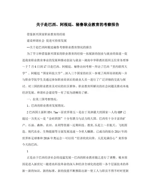 关于赴巴西、阿根廷、秘鲁耿业教育的考察报告