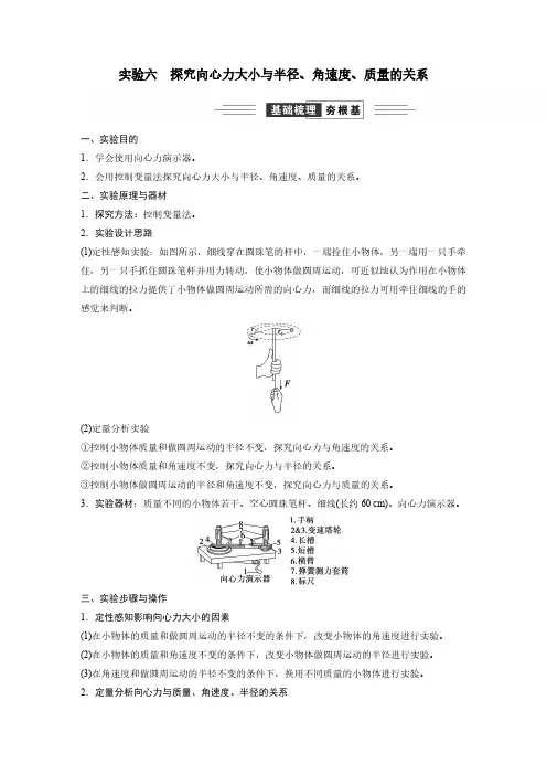第四章 实验六 探究向心力大小与半径、角速度、质量的关系-2025高三总复习 物理(新高考)