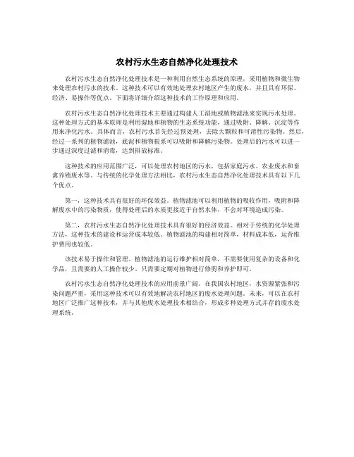 农村污水生态自然净化处理技术