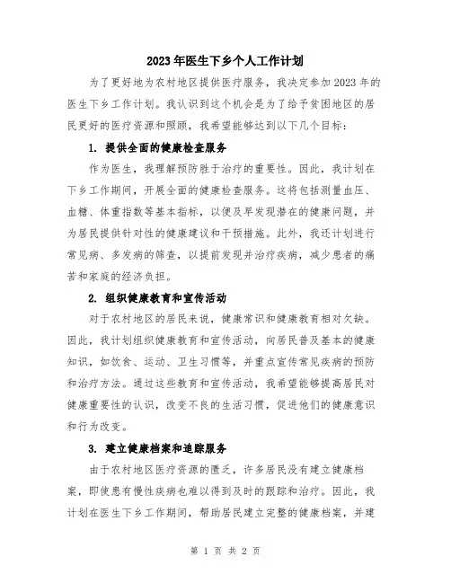 2023年医生下乡个人工作计划
