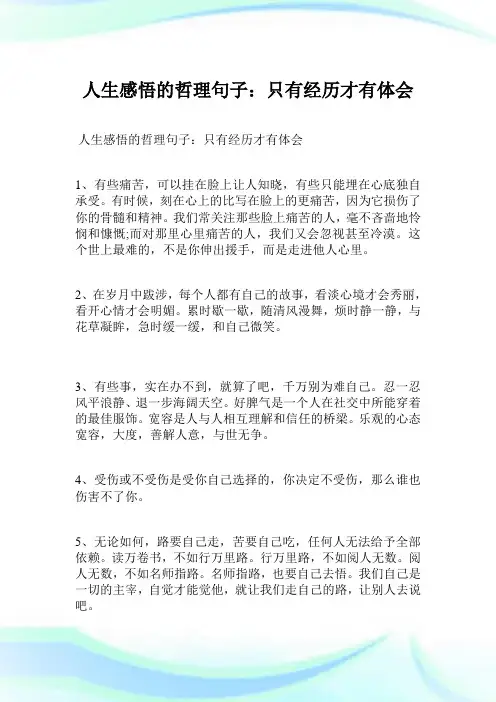 人生感悟的哲理句子只有经历才有体