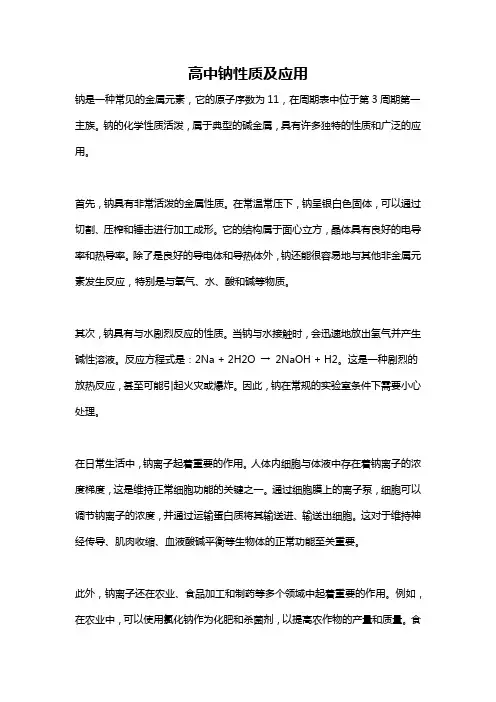 高中钠性质及应用