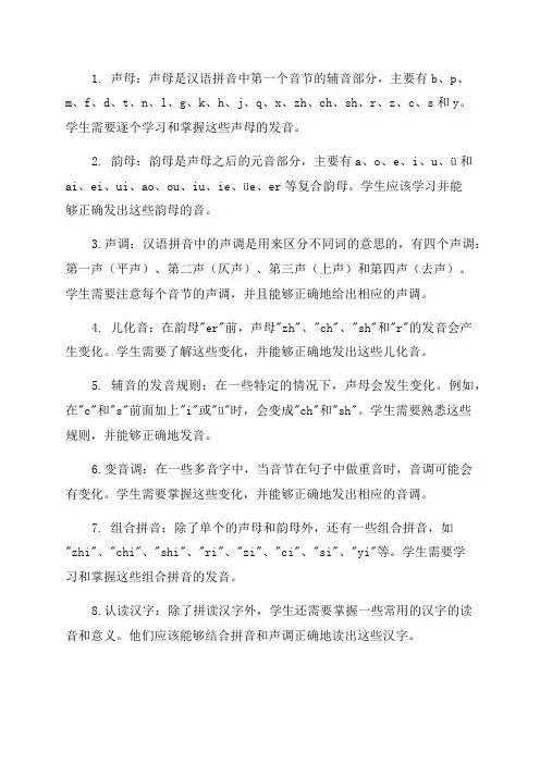 一年级汉语拼音复习要点