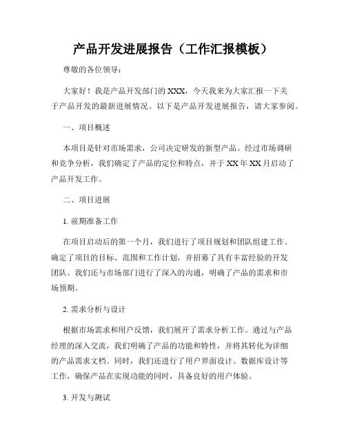产品开发进展报告(工作汇报模板)