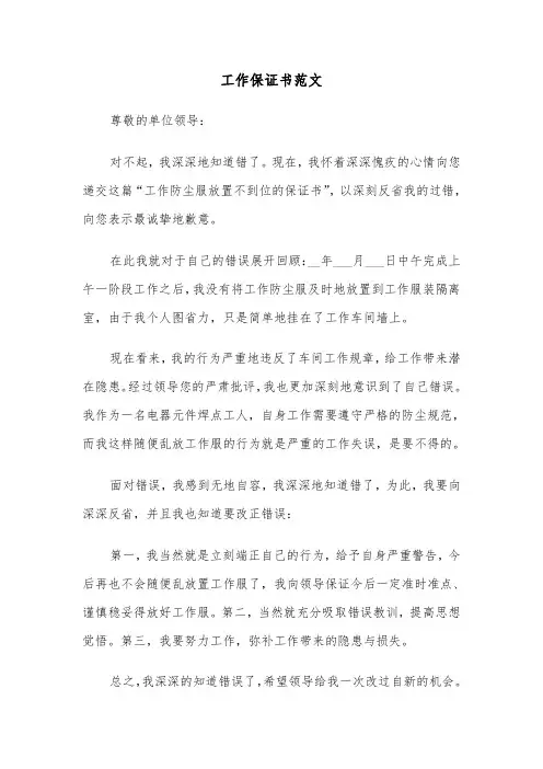 工作保证书范文(6篇)