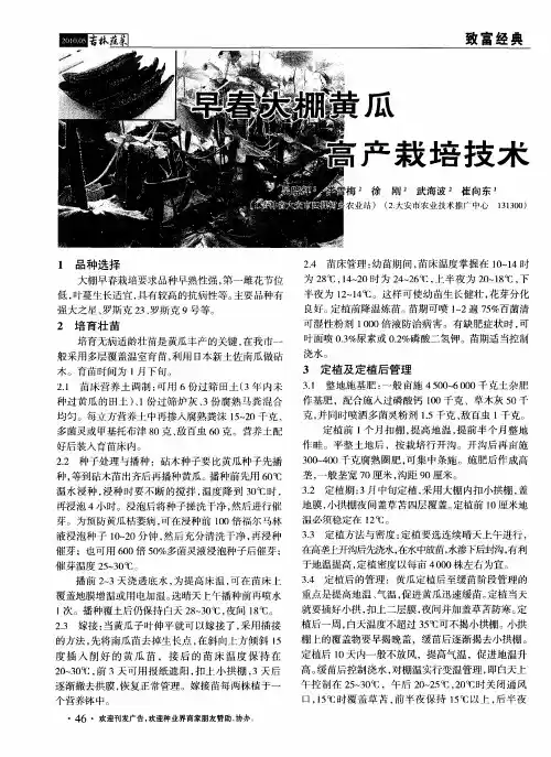 早春大棚黄瓜高产栽培技术
