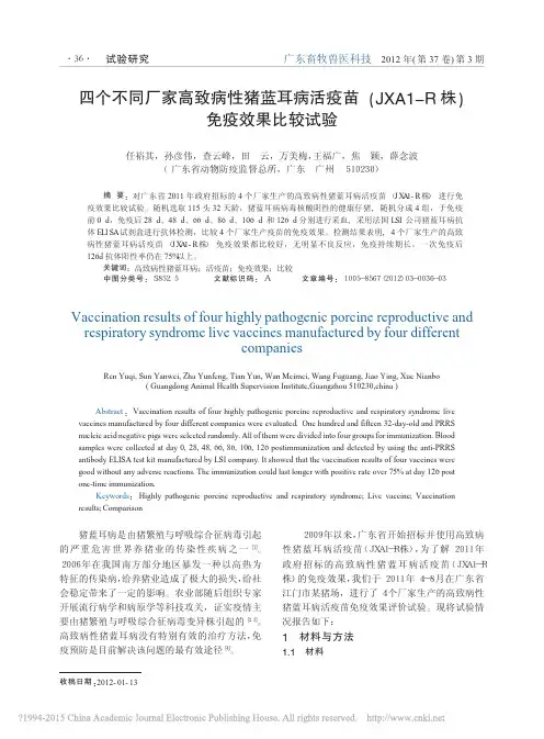 _四个不同厂家高致病性猪蓝耳病活疫苗(JXA1-R株)免疫效果比较试验