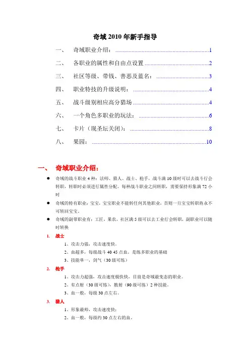 奇域2010年新手指导