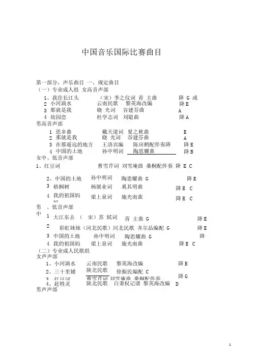 中国音乐国际比赛声乐比赛曲目-浙江音乐家协会