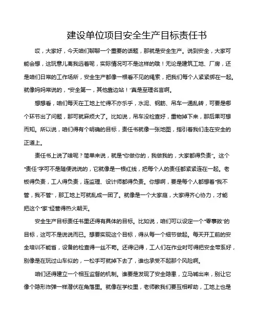 建设单位项目安全生产目标责任书