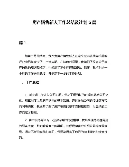 房产销售新人工作总结及计划5篇