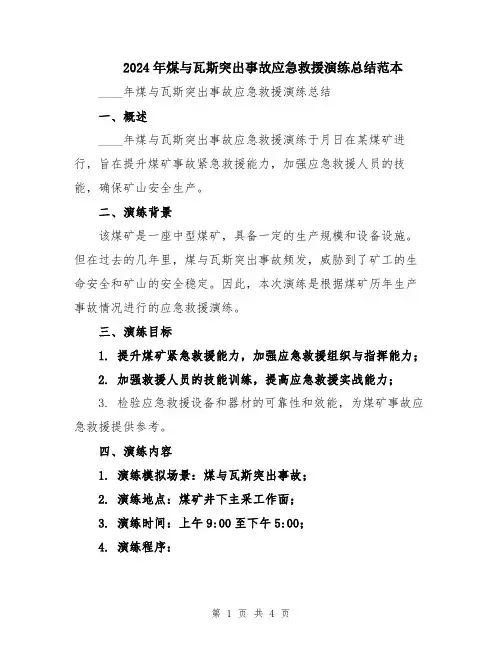2024年煤与瓦斯突出事故应急救援演练总结范本