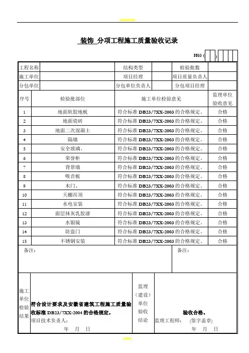 DB23装饰工程检验批资料-全套