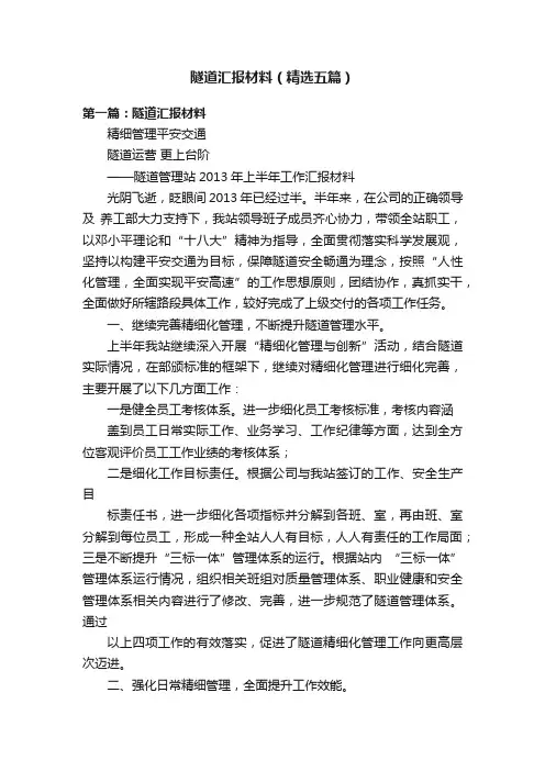 隧道汇报材料（精选五篇）