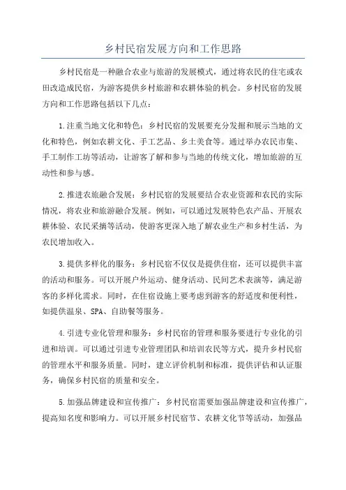 乡村民宿发展方向和工作思路