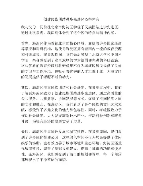 创建民族团结进步先进区心得体会