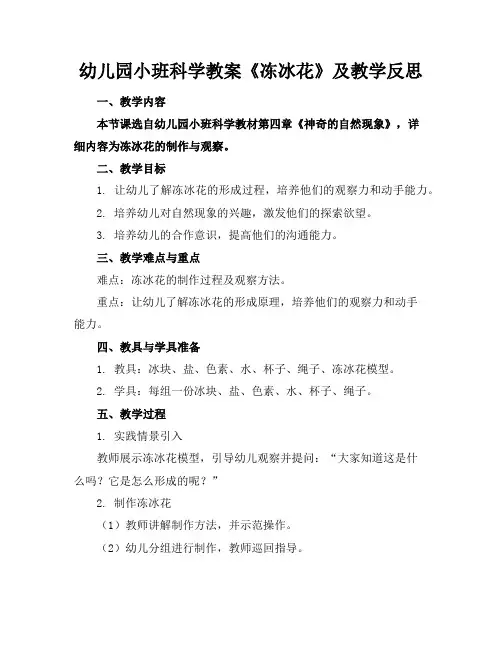 幼儿园小班科学教案《冻冰花》及教学反思