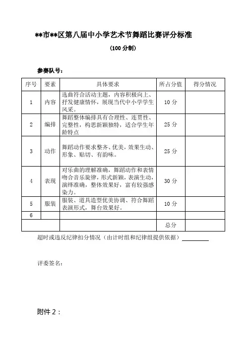 中小学艺术节舞蹈、器乐比赛评分标准