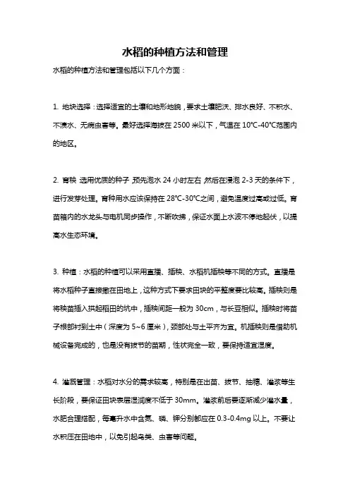 水稻的种植方法和管理