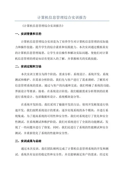 计算机信息管理综合实训报告