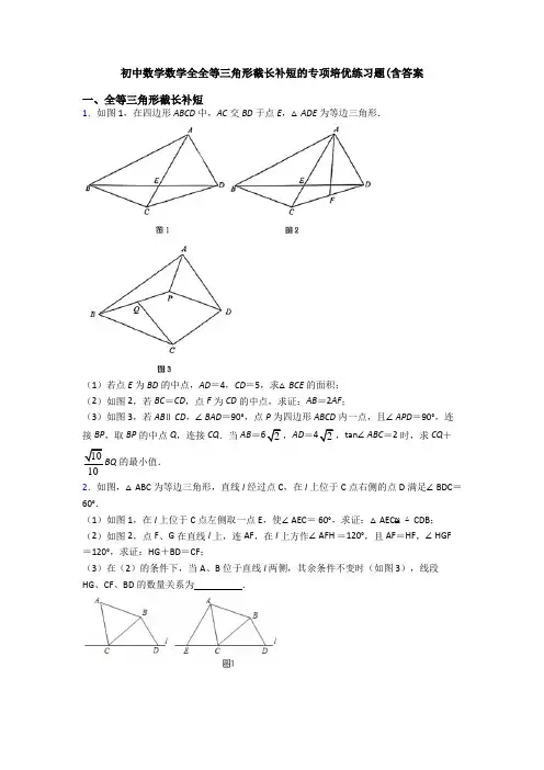 初中数学数学全全等三角形截长补短的专项培优练习题(含答案