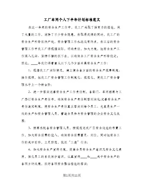 工厂车间个人下半年计划标准范文(4篇)