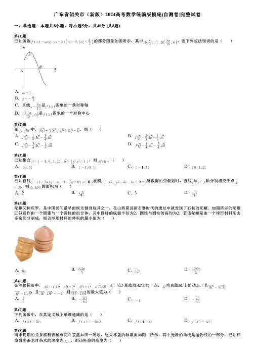 广东省韶关市(新版)2024高考数学统编版摸底(自测卷)完整试卷
