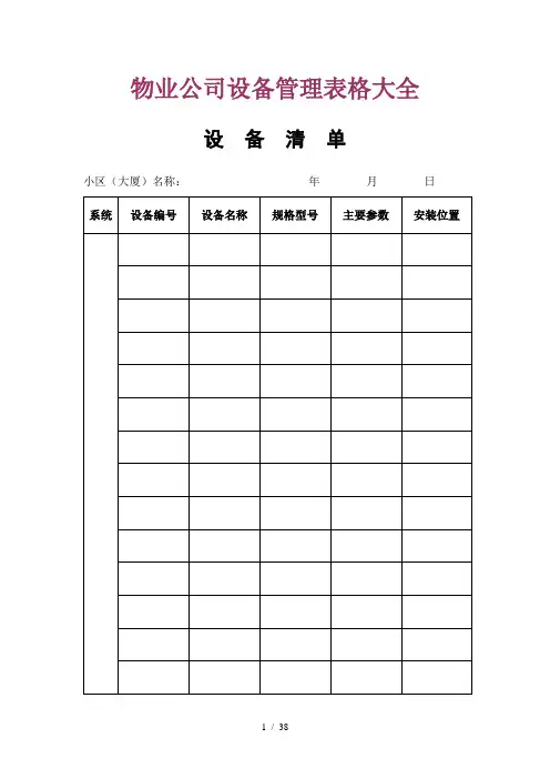 物业公司设备管理表格大全