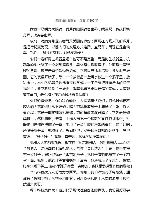 我用我的眼睛看世界作文800字_小学四年级作文_