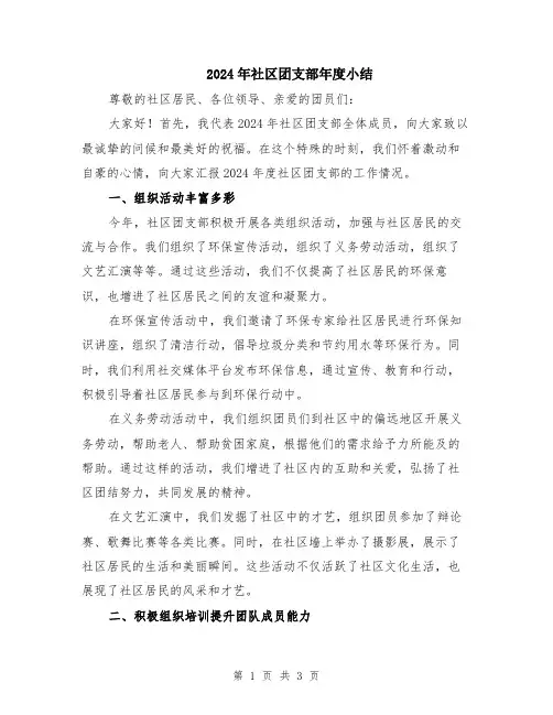2024年社区团支部年度小结