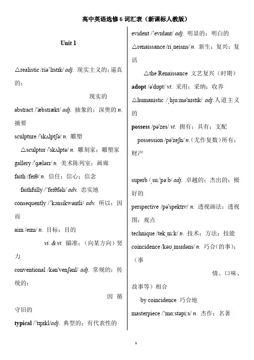 高中英语人教版选修6单词表带音标