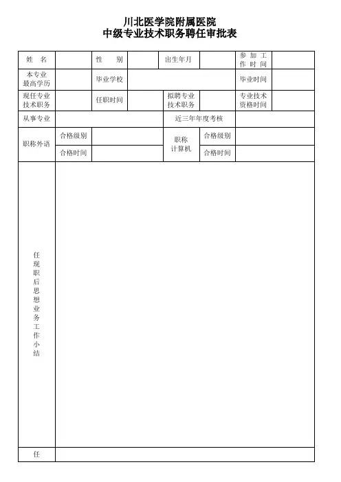 中级专业技术职务聘任审批表