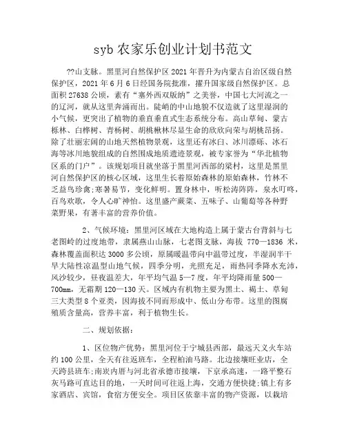 syb农家乐创业计划书范文